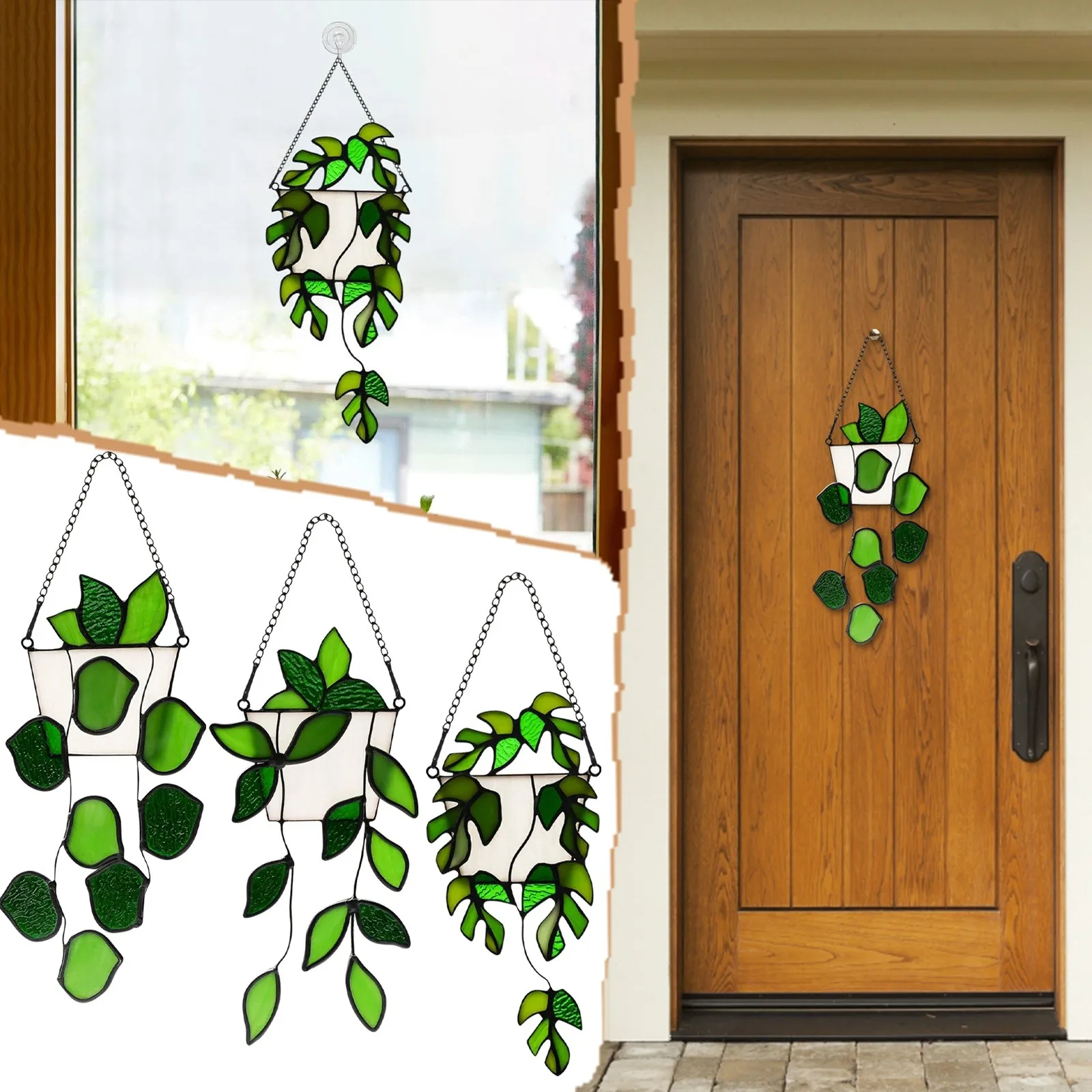 Plant Parent Yearly - 人工植物装飾手作りグリーン偽植物ステンドグラス窓ぶら下げライトキャッチャー装飾ギフト植物愛好家のため