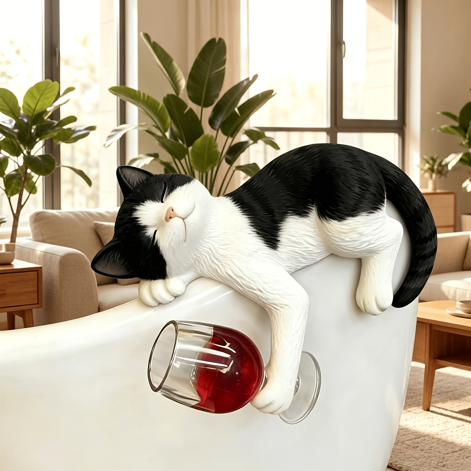 面白い酔っぱらい疲れたタキシード猫の植木鉢、赤ワインのカップ - Pothos のレビューと価格
