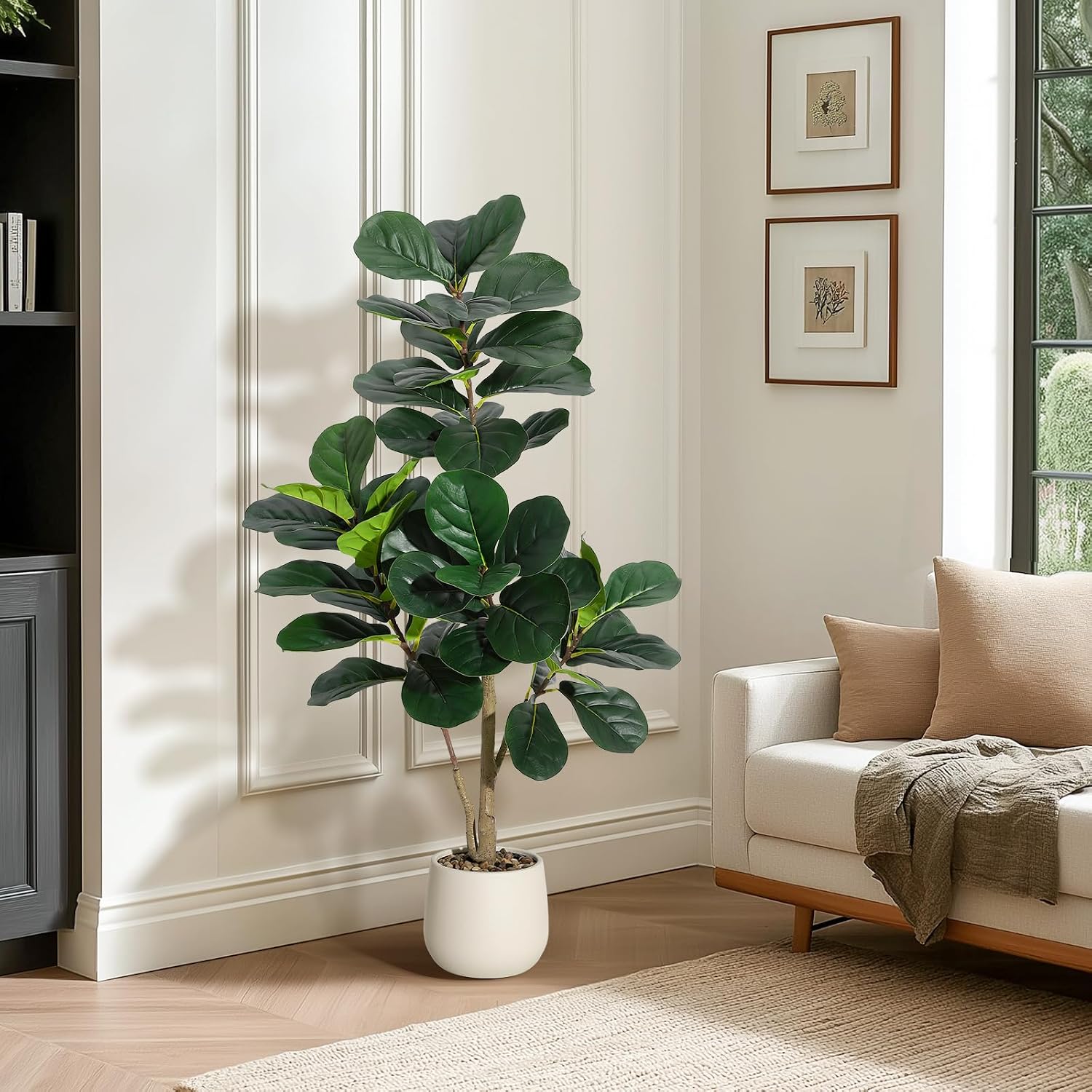 高さ約1.2mの人工フィドルリーフフィグツリー。48枚の葉が - Fiddle Leaf Fig のレビューと価格