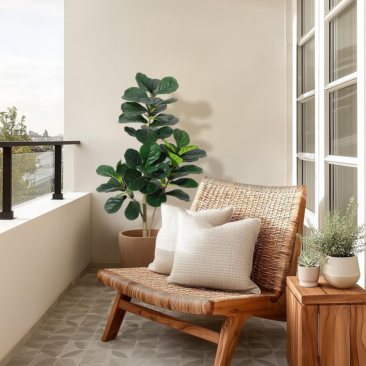 高さ約1.2mの人工フィドルリーフフィグツリー。48枚の葉が - Fiddle Leaf Fig のレビューと価格