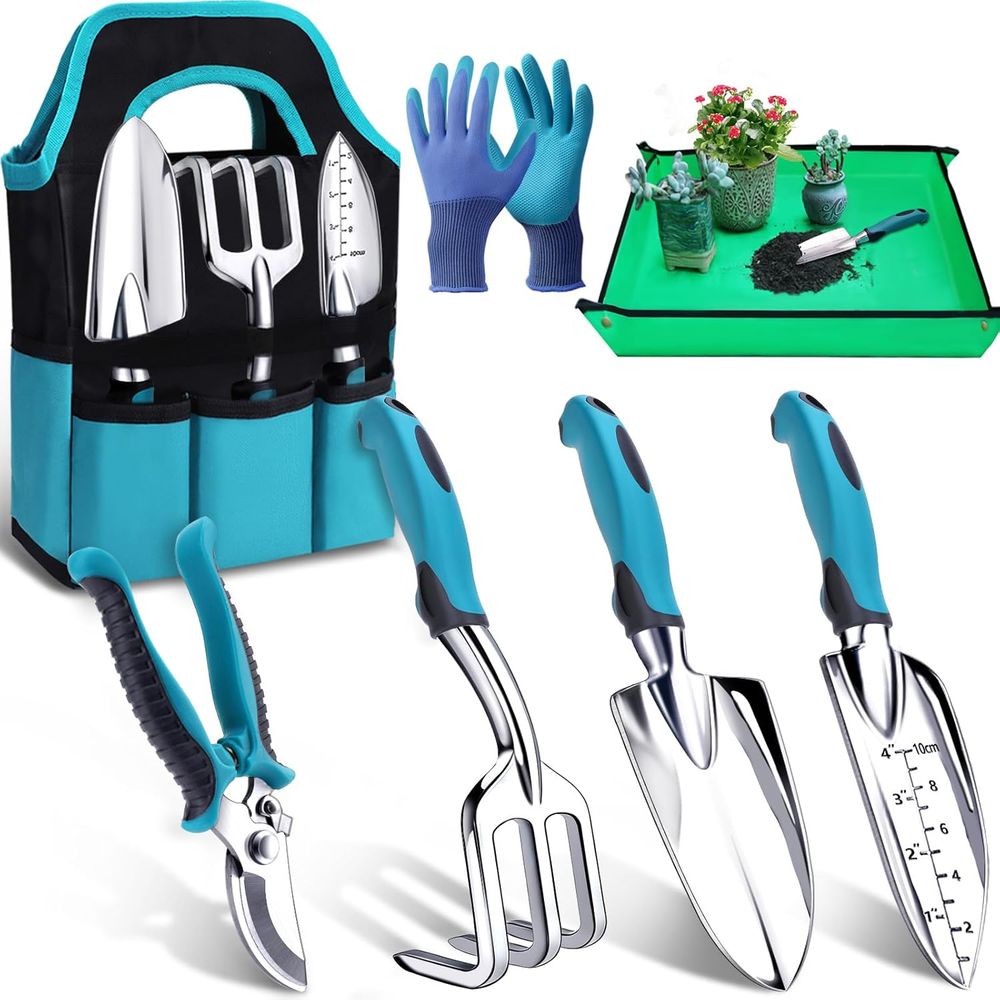 丈夫な7点セットのガーデニングツールセット。移植用スコップ、 - Repotting Mat のレビューと価格