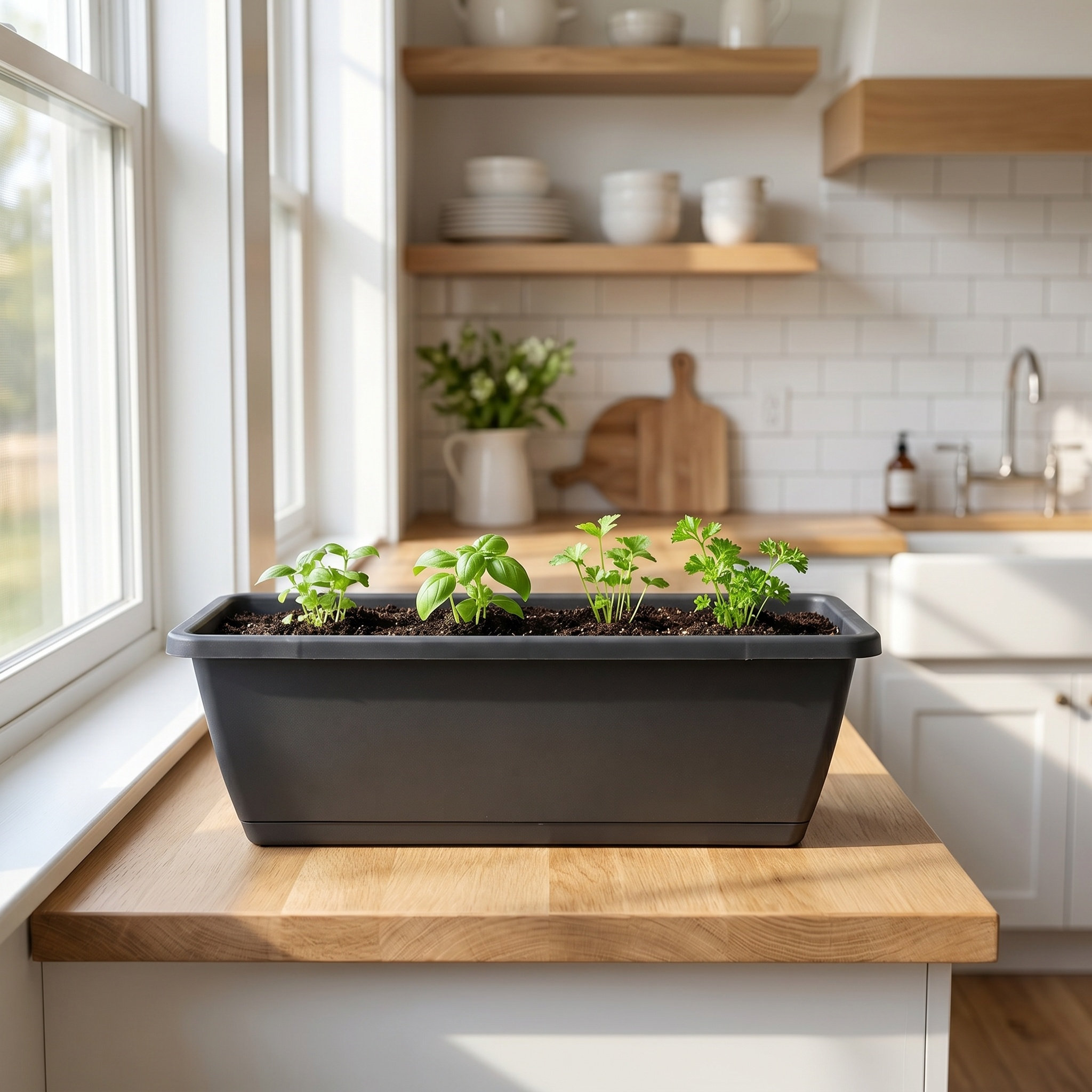 長方形の樹脂製プランター3個セット。排水穴付きのダークグレー - Succulent Set のレビューと価格