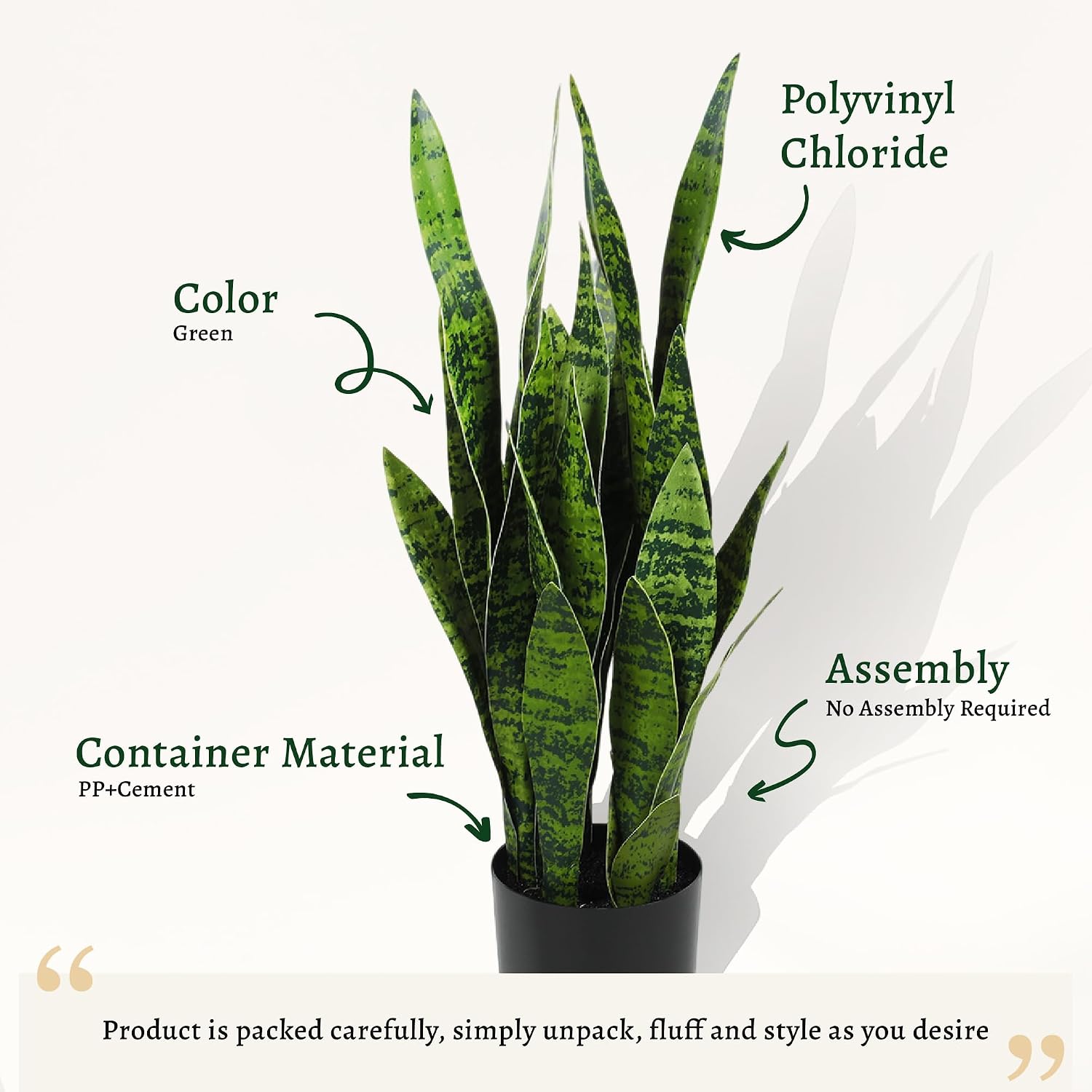 人工のスネークプラント、高さ約89cmの緑色の造花サンセベリ - Snake Plant のレビューと価格